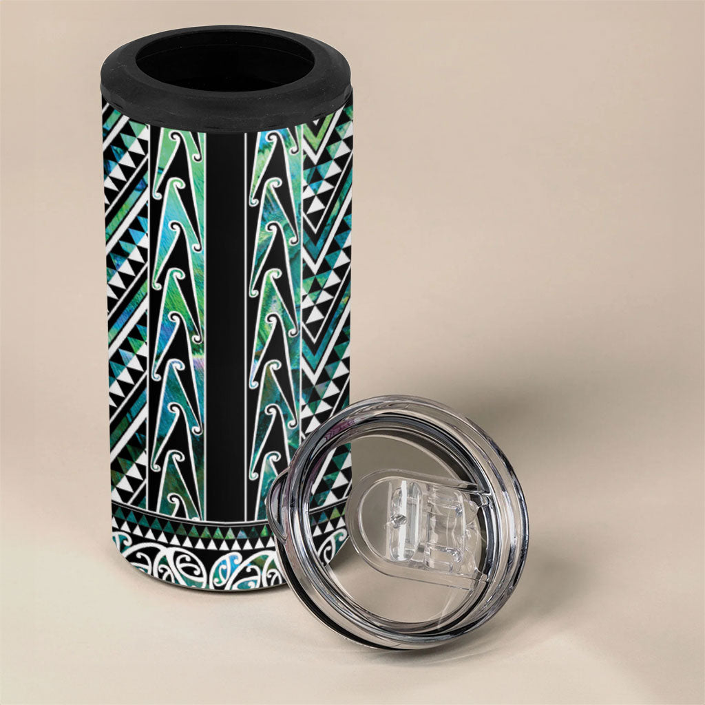 New Zealand Maori Niho Taniwha 4 in 1 Can Cooler Tumbler Papua Shell - Mangopare Puhoro Pattern