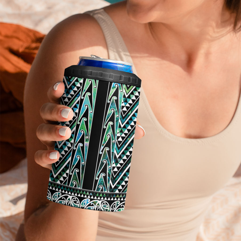 New Zealand Maori Niho Taniwha 4 in 1 Can Cooler Tumbler Papua Shell - Mangopare Puhoro Pattern