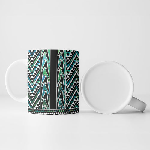 New Zealand Maori Niho Taniwha Ceramic Mug Papua Shell - Mangopare Puhoro Pattern