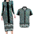 New Zealand Maori Niho Taniwha Couples Matching Long Sleeve Bodycon Dress and Hawaiian Shirt Papua Shell - Mangopare Puhoro Pattern