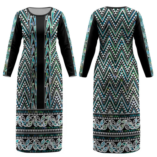 New Zealand Maori Niho Taniwha Couples Matching Long Sleeve Bodycon Dress and Hawaiian Shirt Papua Shell - Mangopare Puhoro Pattern LT9
