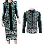 New Zealand Maori Niho Taniwha Couples Matching Long Sleeve Bodycon Dress and Long Sleeve Button Shirt Papua Shell - Mangopare Puhoro Pattern