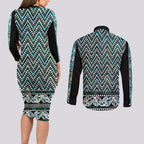 New Zealand Maori Niho Taniwha Couples Matching Long Sleeve Bodycon Dress and Long Sleeve Button Shirt Papua Shell - Mangopare Puhoro Pattern