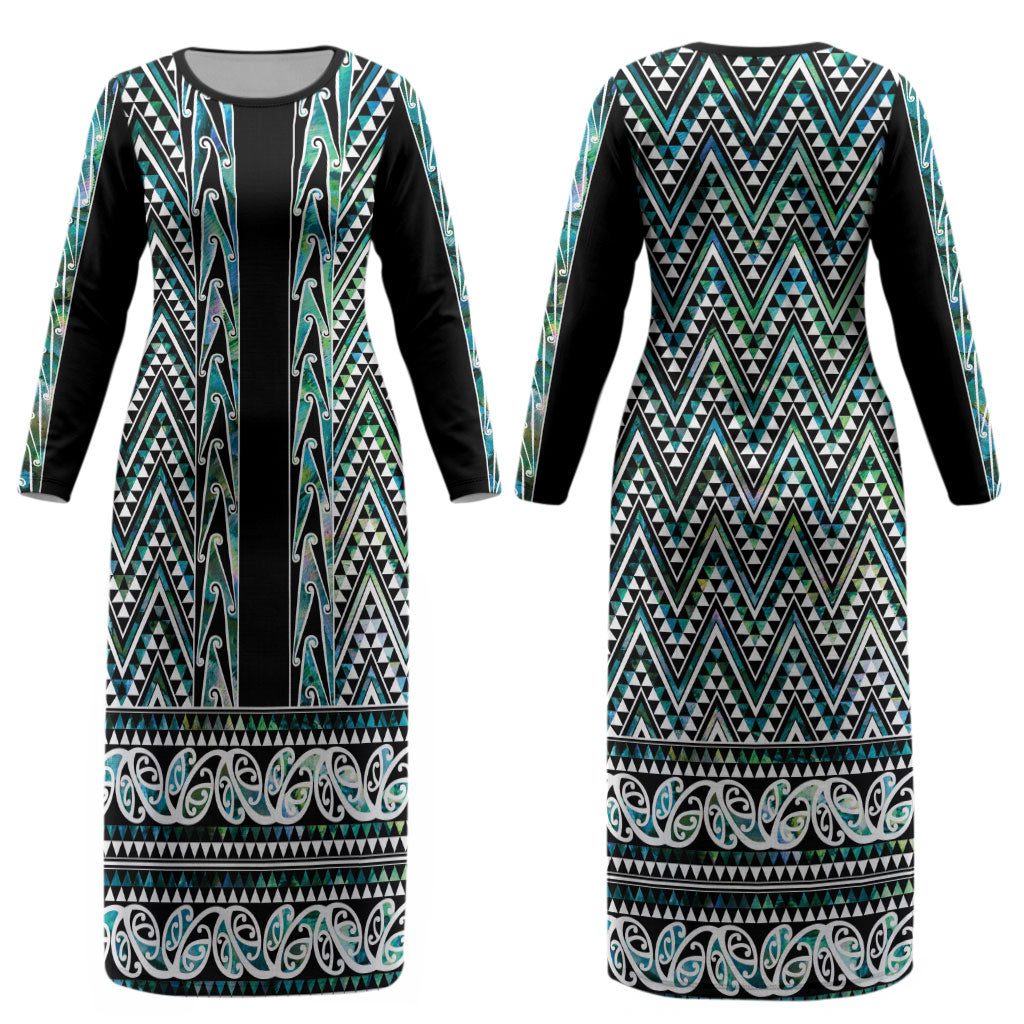 New Zealand Maori Niho Taniwha Couples Matching Long Sleeve Bodycon Dress and Long Sleeve Button Shirt Papua Shell - Mangopare Puhoro Pattern LT9