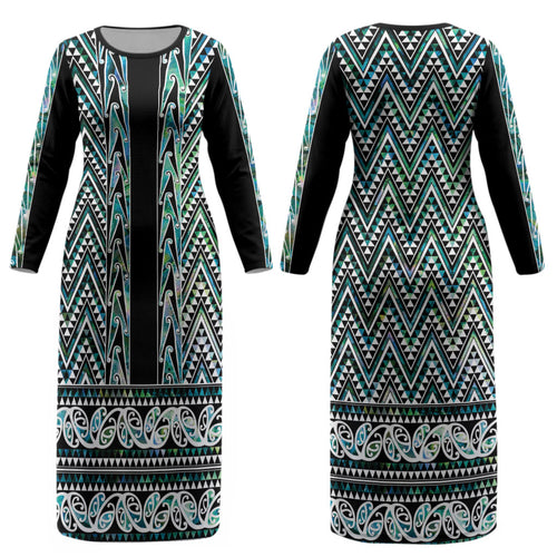 New Zealand Maori Niho Taniwha Couples Matching Long Sleeve Bodycon Dress and Long Sleeve Button Shirt Papua Shell - Mangopare Puhoro Pattern LT9