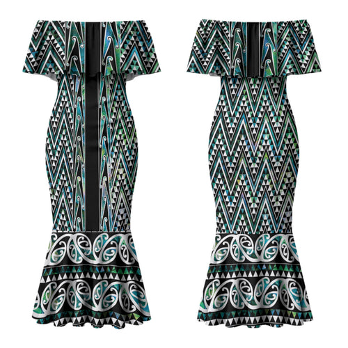 New Zealand Maori Niho Taniwha Couples Matching Mermaid Dress and Hawaiian Shirt Papua Shell - Mangopare Puhoro Pattern LT9
