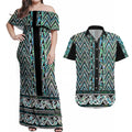 New Zealand Maori Niho Taniwha Couples Matching Off Shoulder Maxi Dress and Hawaiian Shirt Papua Shell - Mangopare Puhoro Pattern