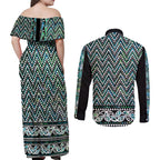 New Zealand Maori Niho Taniwha Couples Matching Off Shoulder Maxi Dress and Long Sleeve Button Shirt Papua Shell - Mangopare Puhoro Pattern