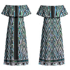 New Zealand Maori Niho Taniwha Couples Matching Off Shoulder Maxi Dress and Long Sleeve Button Shirt Papua Shell - Mangopare Puhoro Pattern LT9