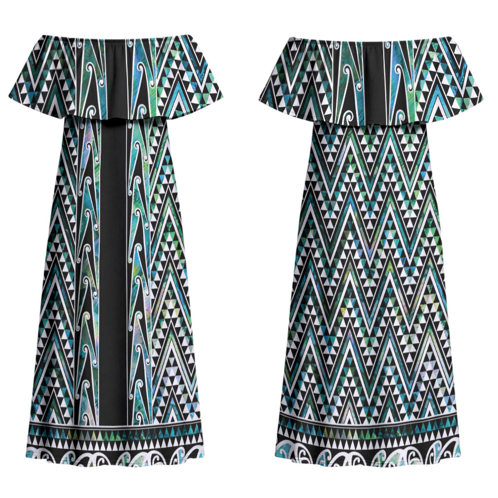 New Zealand Maori Niho Taniwha Couples Matching Off Shoulder Maxi Dress and Long Sleeve Button Shirt Papua Shell - Mangopare Puhoro Pattern LT9
