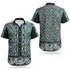 New Zealand Maori Niho Taniwha Couples Matching Off Shoulder Short Dress and Hawaiian Shirt Papua Shell - Mangopare Puhoro Pattern LT9