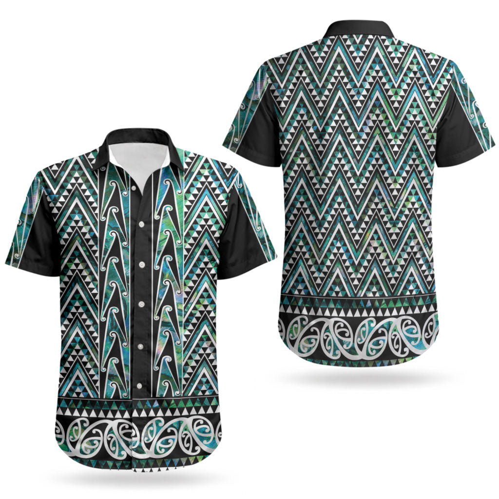 New Zealand Maori Niho Taniwha Couples Matching Off Shoulder Short Dress and Hawaiian Shirt Papua Shell - Mangopare Puhoro Pattern LT9