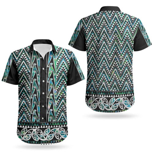 New Zealand Maori Niho Taniwha Couples Matching Off Shoulder Short Dress and Hawaiian Shirt Papua Shell - Mangopare Puhoro Pattern LT9