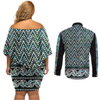 New Zealand Maori Niho Taniwha Couples Matching Off Shoulder Short Dress and Long Sleeve Button Shirt Papua Shell - Mangopare Puhoro Pattern