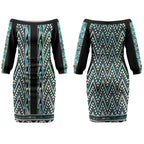 New Zealand Maori Niho Taniwha Couples Matching Off The Shoulder Long Sleeve Dress and Long Sleeve Button Shirt Papua Shell - Mangopare Puhoro Pattern LT9