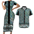 New Zealand Maori Niho Taniwha Couples Matching Short Sleeve Bodycon Dress and Hawaiian Shirt Papua Shell - Mangopare Puhoro Pattern