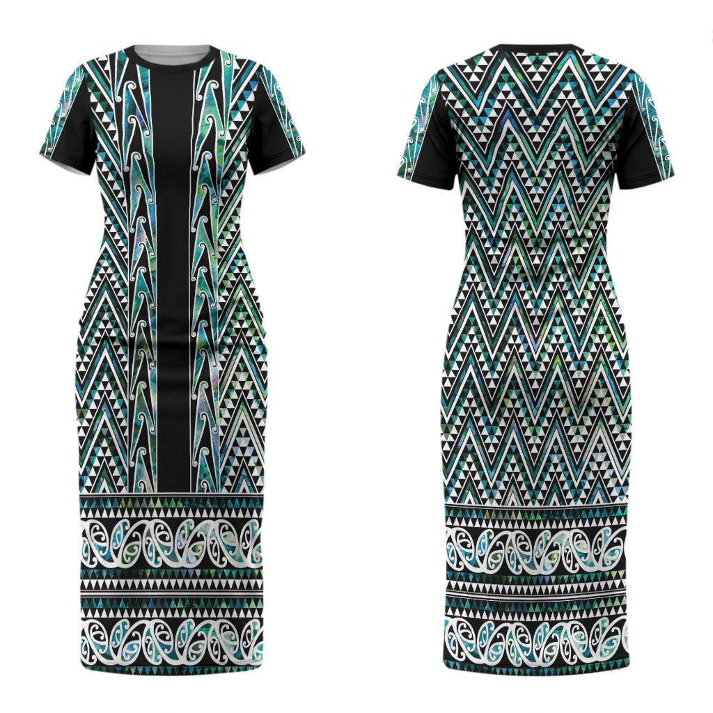 New Zealand Maori Niho Taniwha Couples Matching Short Sleeve Bodycon Dress and Long Sleeve Button Shirt Papua Shell - Mangopare Puhoro Pattern LT9