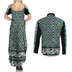 New Zealand Maori Niho Taniwha Couples Matching Summer Maxi Dress and Long Sleeve Button Shirt Papua Shell - Mangopare Puhoro Pattern