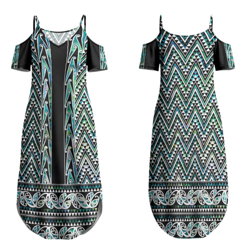 New Zealand Maori Niho Taniwha Couples Matching Summer Maxi Dress and Long Sleeve Button Shirt Papua Shell - Mangopare Puhoro Pattern LT9
