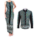 New Zealand Maori Niho Taniwha Couples Matching Tank Maxi Dress and Long Sleeve Button Shirt Papua Shell - Mangopare Puhoro Pattern