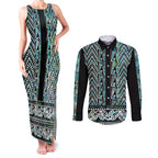 New Zealand Maori Niho Taniwha Couples Matching Tank Maxi Dress and Long Sleeve Button Shirt Papua Shell - Mangopare Puhoro Pattern