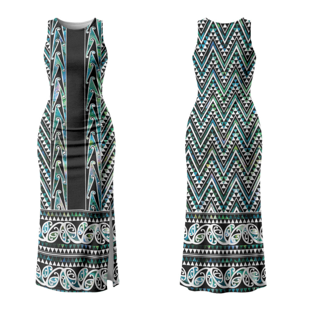 New Zealand Maori Niho Taniwha Couples Matching Tank Maxi Dress and Long Sleeve Button Shirt Papua Shell - Mangopare Puhoro Pattern LT9