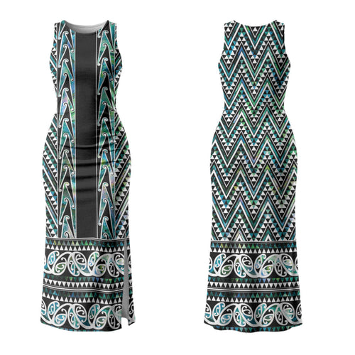 New Zealand Maori Niho Taniwha Couples Matching Tank Maxi Dress and Long Sleeve Button Shirt Papua Shell - Mangopare Puhoro Pattern LT9