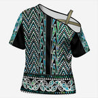 New Zealand Maori Niho Taniwha Cross Shoulder Shirt Papua Shell - Mangopare Puhoro Pattern