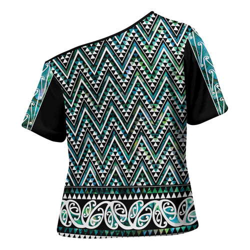 New Zealand Maori Niho Taniwha Cross Shoulder Shirt Papua Shell - Mangopare Puhoro Pattern
