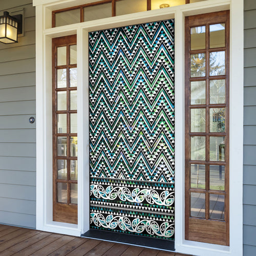 New Zealand Maori Niho Taniwha Door Cover Papua Shell - Mangopare Puhoro Pattern