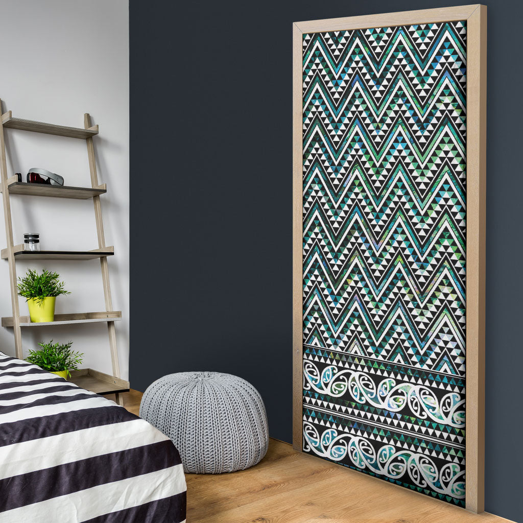 New Zealand Maori Niho Taniwha Door Cover Papua Shell - Mangopare Puhoro Pattern