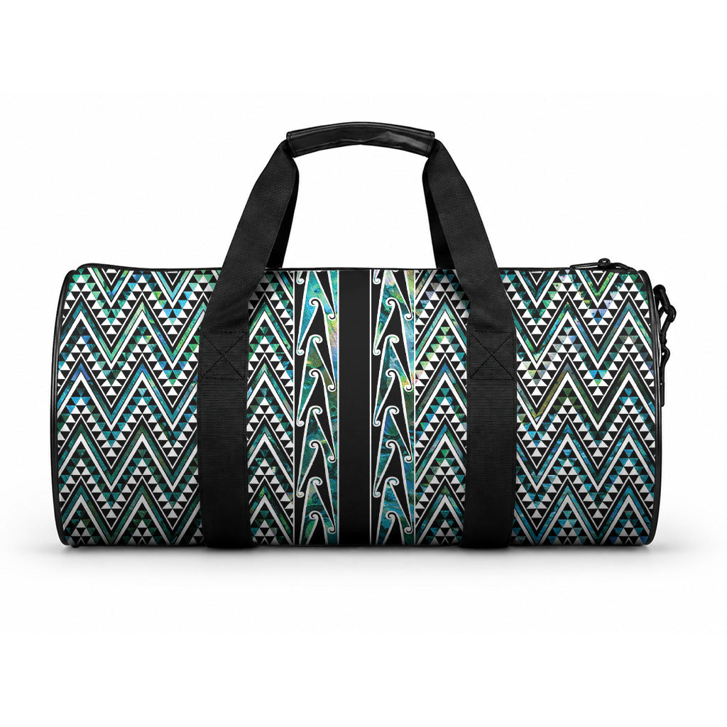 New Zealand Maori Niho Taniwha Duffle Bag Papua Shell - Mangopare Puhoro Pattern