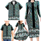 New Zealand Maori Niho Taniwha Family Matching Long Sleeve Bodycon Dress and Hawaiian Shirt Papua Shell - Mangopare Puhoro Pattern