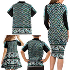New Zealand Maori Niho Taniwha Family Matching Long Sleeve Bodycon Dress and Hawaiian Shirt Papua Shell - Mangopare Puhoro Pattern