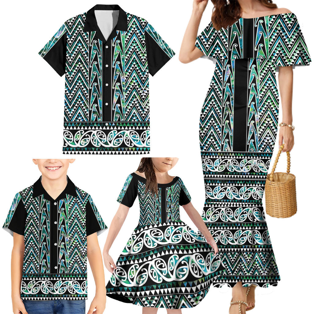 New Zealand Maori Niho Taniwha Family Matching Mermaid Dress and Hawaiian Shirt Papua Shell - Mangopare Puhoro Pattern