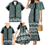 New Zealand Maori Niho Taniwha Family Matching Mermaid Dress and Hawaiian Shirt Papua Shell - Mangopare Puhoro Pattern