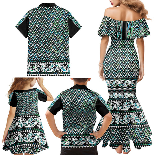 New Zealand Maori Niho Taniwha Family Matching Mermaid Dress and Hawaiian Shirt Papua Shell - Mangopare Puhoro Pattern