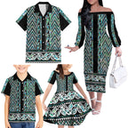 New Zealand Maori Niho Taniwha Family Matching Off The Shoulder Long Sleeve Dress and Hawaiian Shirt Papua Shell - Mangopare Puhoro Pattern