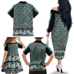 New Zealand Maori Niho Taniwha Family Matching Off The Shoulder Long Sleeve Dress and Hawaiian Shirt Papua Shell - Mangopare Puhoro Pattern
