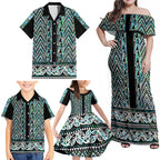 New Zealand Maori Niho Taniwha Family Matching Off Shoulder Maxi Dress and Hawaiian Shirt Papua Shell - Mangopare Puhoro Pattern