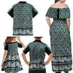 New Zealand Maori Niho Taniwha Family Matching Off Shoulder Maxi Dress and Hawaiian Shirt Papua Shell - Mangopare Puhoro Pattern