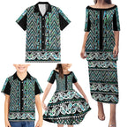 New Zealand Maori Niho Taniwha Family Matching Puletasi and Hawaiian Shirt Papua Shell - Mangopare Puhoro Pattern