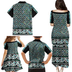 New Zealand Maori Niho Taniwha Family Matching Puletasi and Hawaiian Shirt Papua Shell - Mangopare Puhoro Pattern