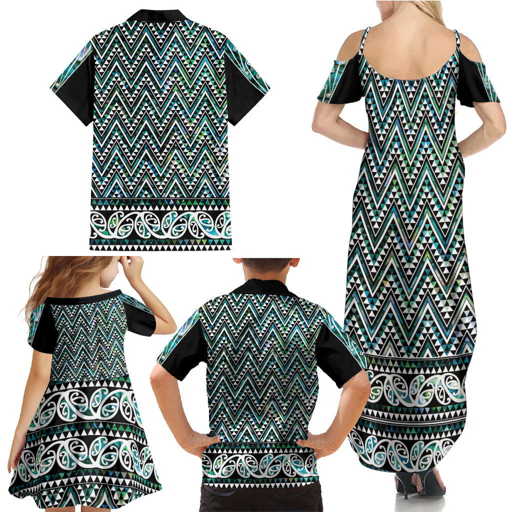 New Zealand Maori Niho Taniwha Family Matching Summer Maxi Dress and Hawaiian Shirt Papua Shell - Mangopare Puhoro Pattern