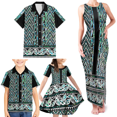 New Zealand Maori Niho Taniwha Family Matching Tank Maxi Dress and Hawaiian Shirt Papua Shell - Mangopare Puhoro Pattern