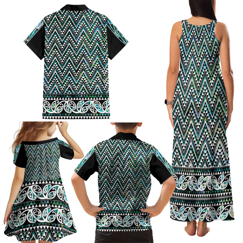 New Zealand Maori Niho Taniwha Family Matching Tank Maxi Dress and Hawaiian Shirt Papua Shell - Mangopare Puhoro Pattern