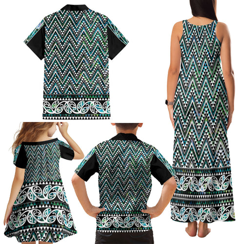 New Zealand Maori Niho Taniwha Family Matching Tank Maxi Dress and Hawaiian Shirt Papua Shell - Mangopare Puhoro Pattern