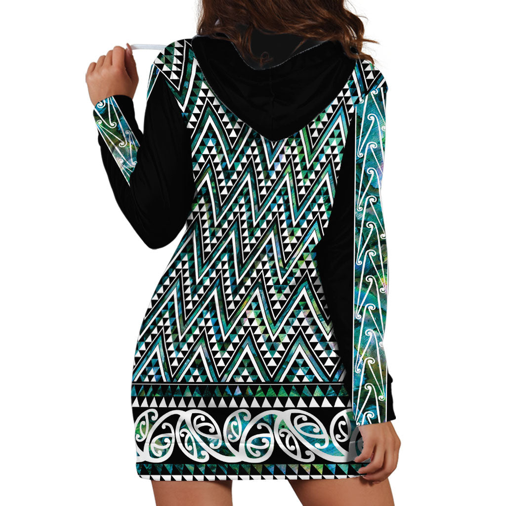 New Zealand Maori Niho Taniwha Hoodie Dress Papua Shell - Mangopare Puhoro Pattern