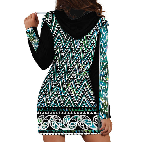New Zealand Maori Niho Taniwha Hoodie Dress Papua Shell - Mangopare Puhoro Pattern