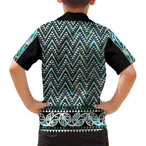 New Zealand Maori Niho Taniwha Kid Hawaiian Shirt Papua Shell - Mangopare Puhoro Pattern